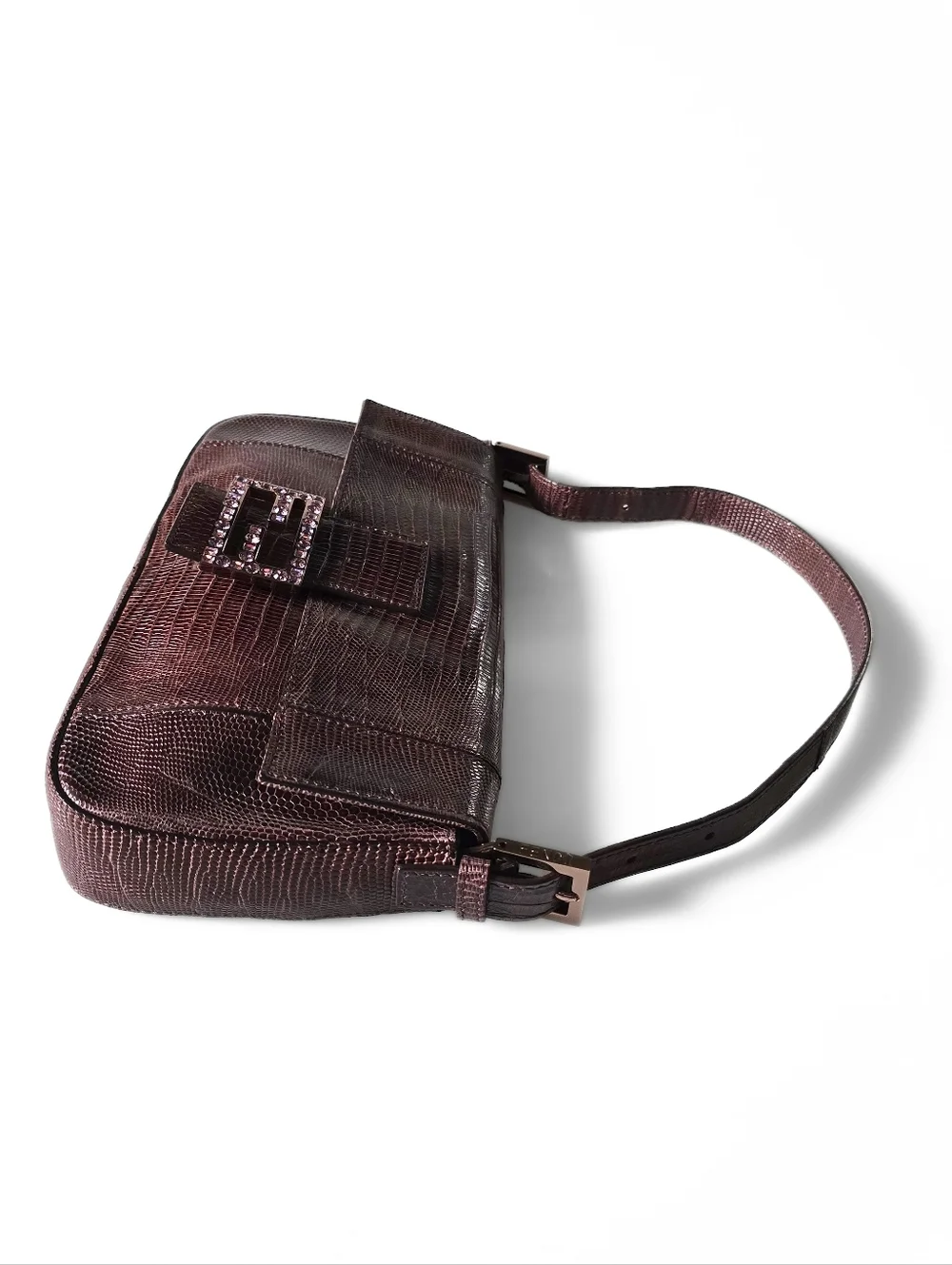 Fendi Baguette Vintage Full Lizard Leather with Lilac Crystal Buckle - Picture 5 of 13